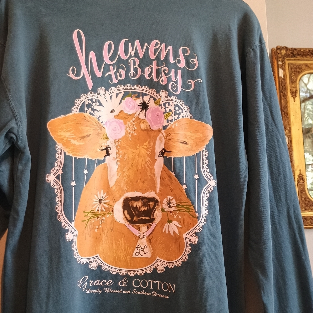 Grace & Cotton Heavens to Betsy Cow Graphic Long‎ Sleeve Tee Medium Southern... - Picture 6 of 11